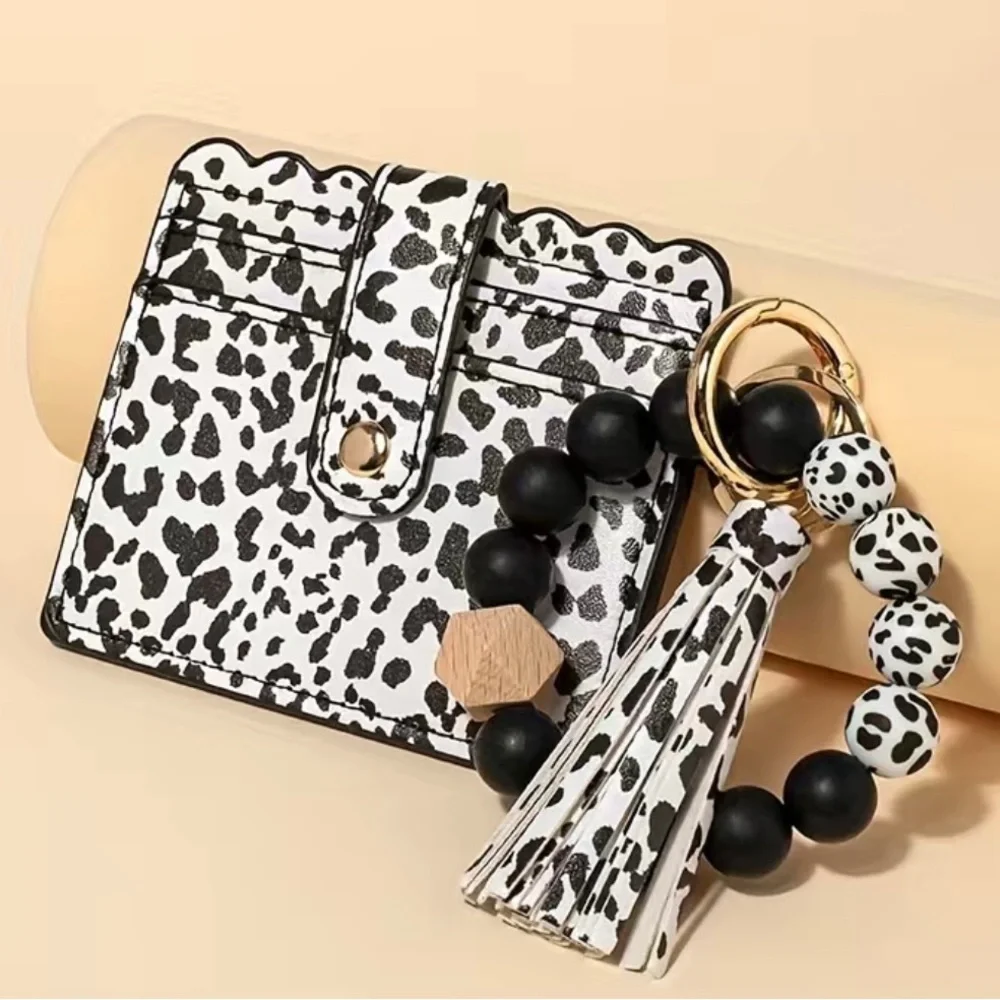 Brand New Black Leopard Tassel Silicone Bracelet Cardholder-Wallet Keychain - Picture 4 of 6